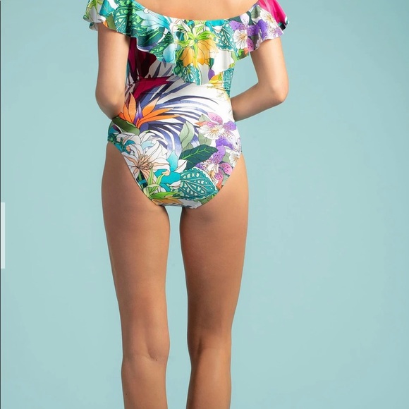 Amazonia one piece off shoulder floral Sz 14 - Picture 2 of 9